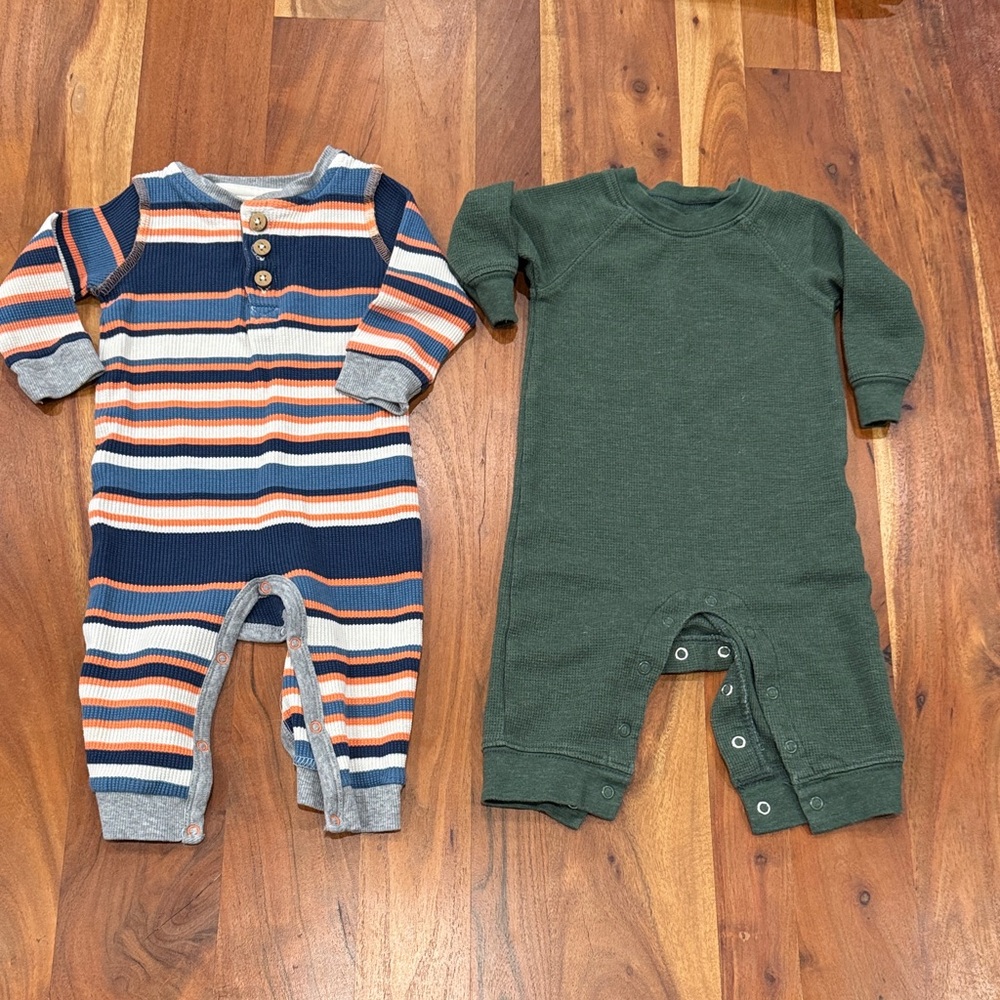 Carter's‎ Striped Navy and Solid Green Footies